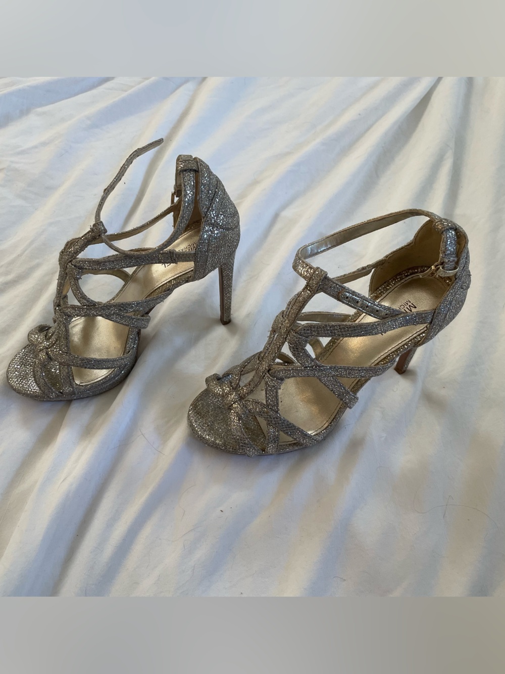 Michael Kors Silver Glitter Strappy High Heels